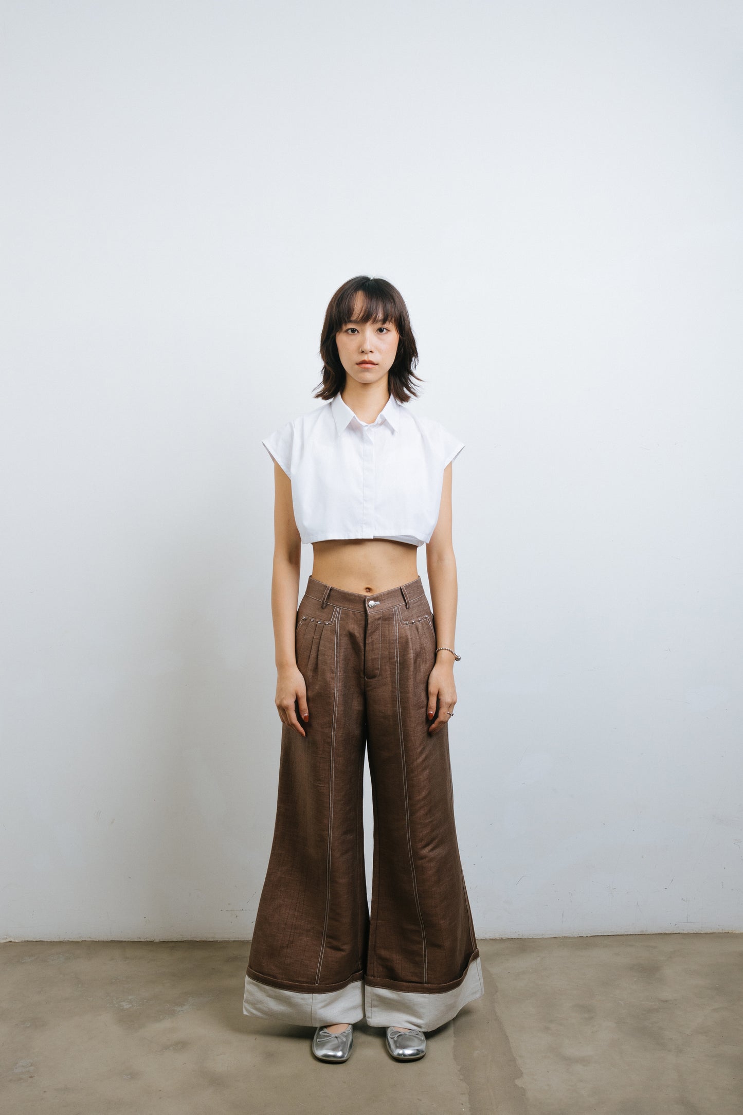 Linen Brown Boot cut pants