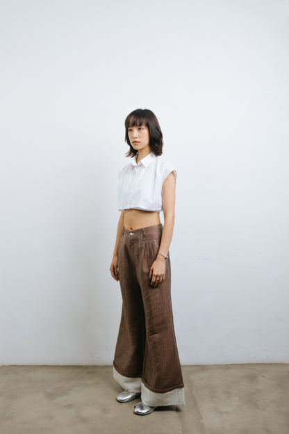 Linen Brown Boot cut pants