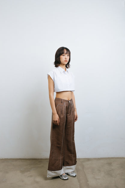 Linen Brown Boot cut pants