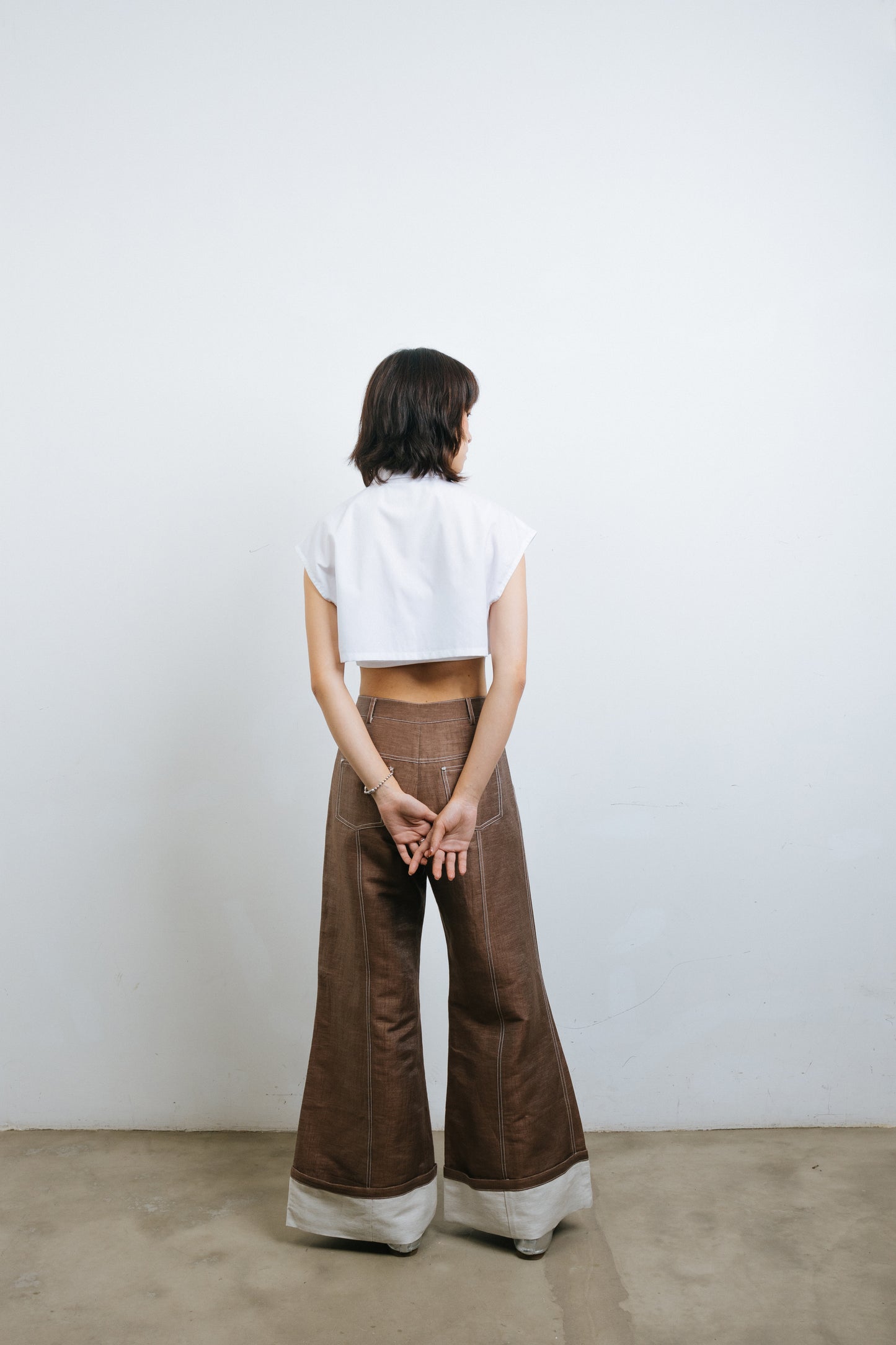 Linen Brown Boot cut pants