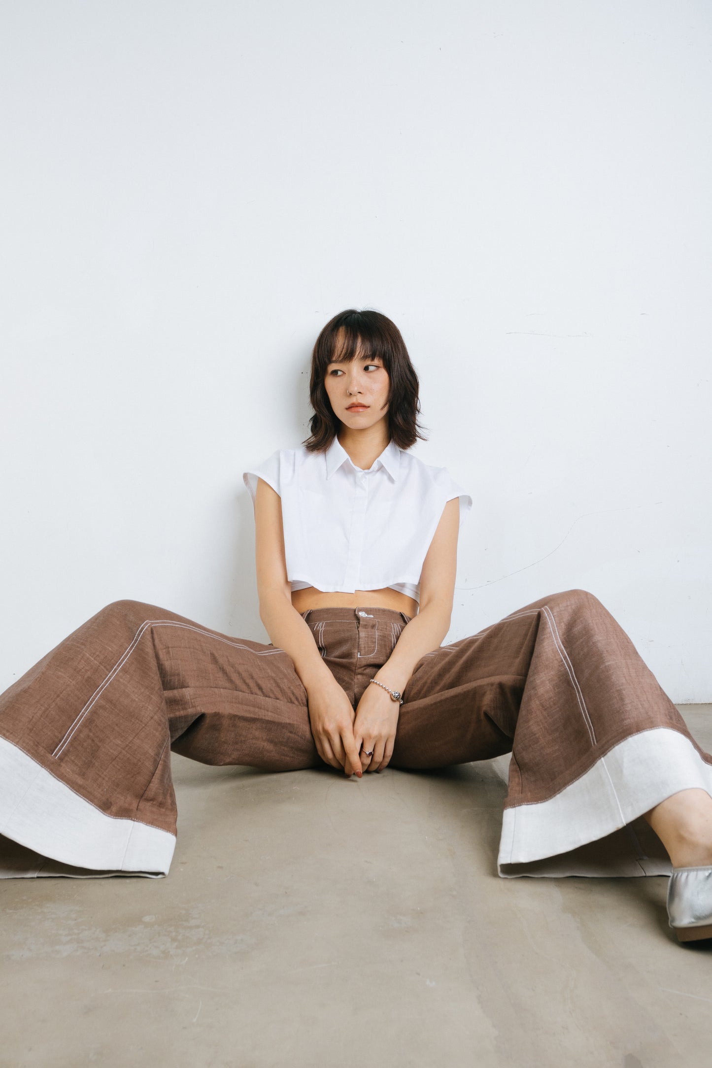 Linen Brown Boot cut pants