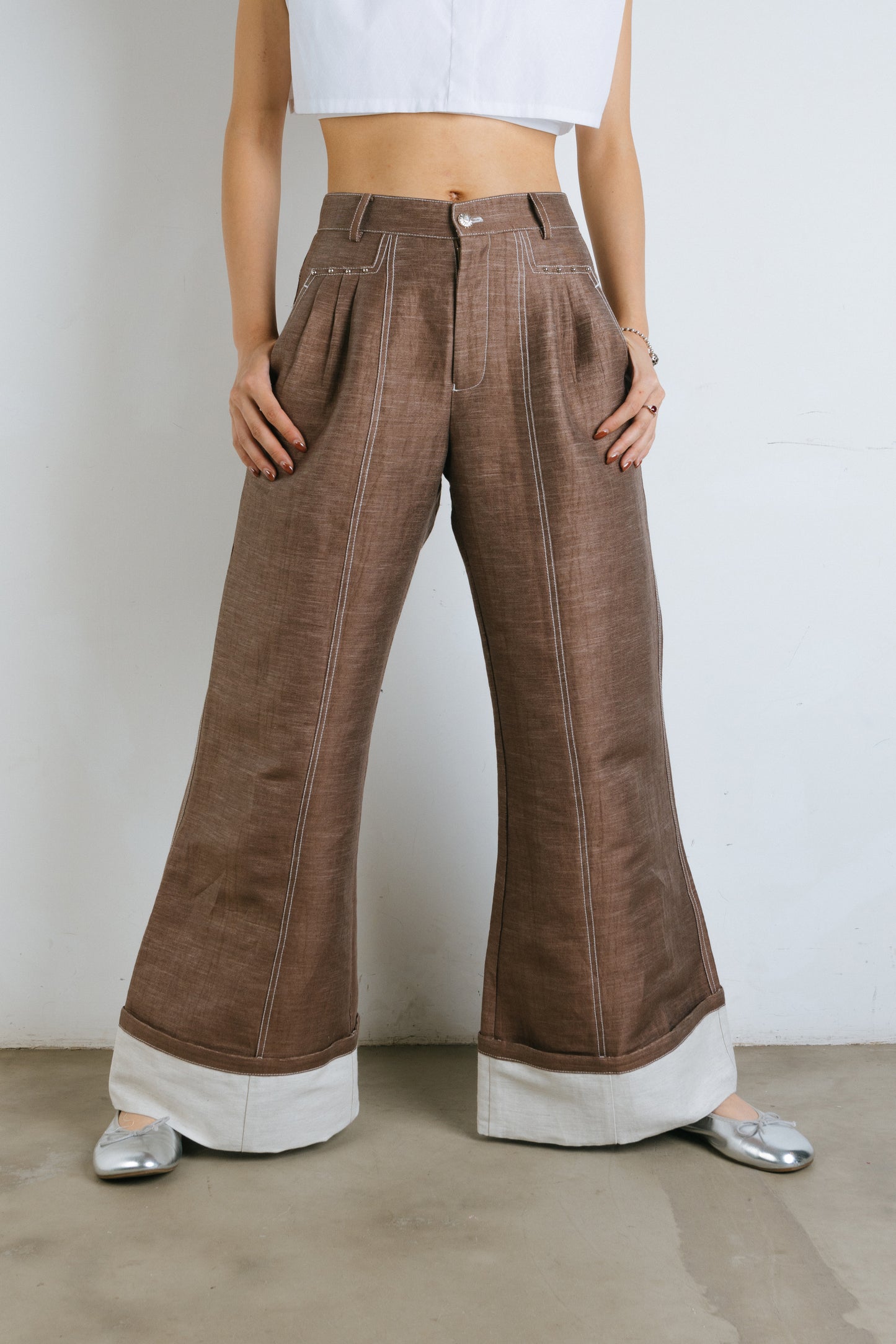 Linen Brown Boot cut pants