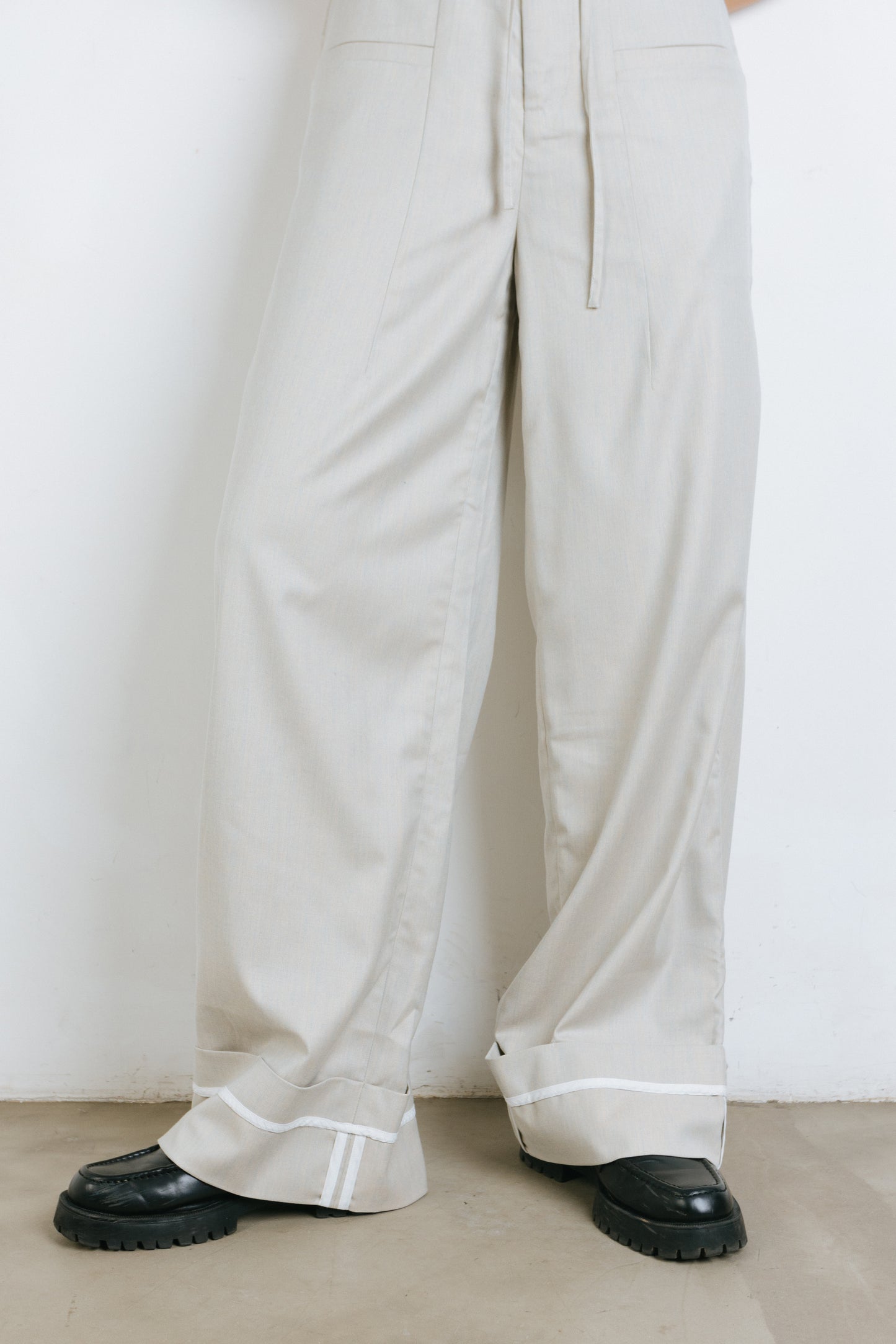 White Reverse Drawstring Trousers