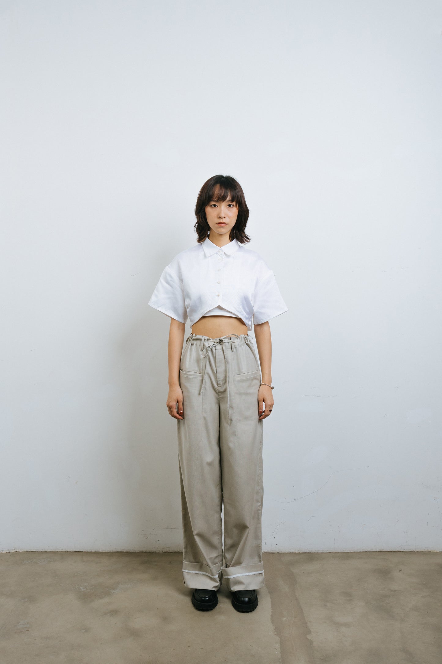 White Reverse Drawstring Trousers