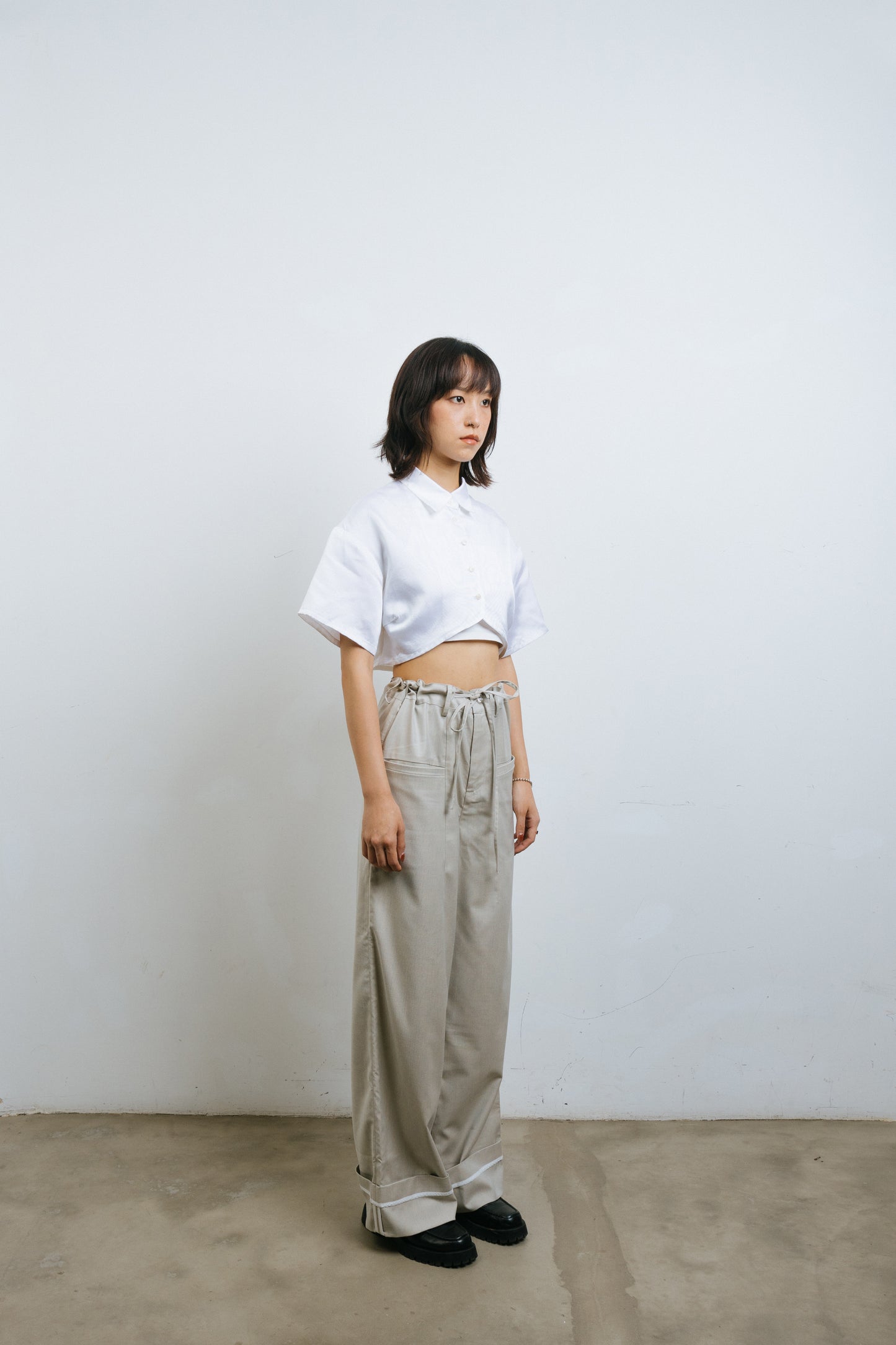 White Reverse Drawstring Trousers