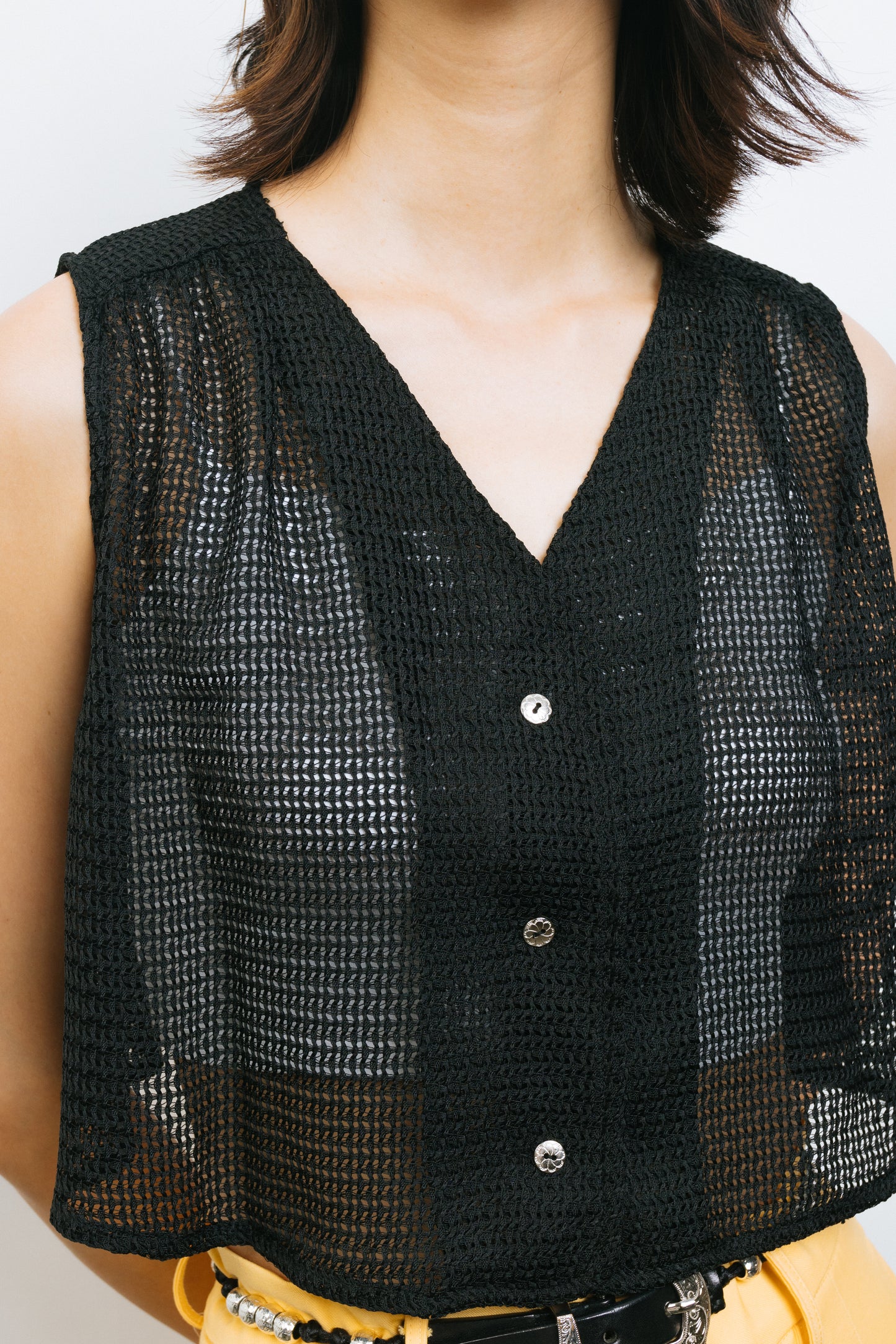 Black crochet vest coat