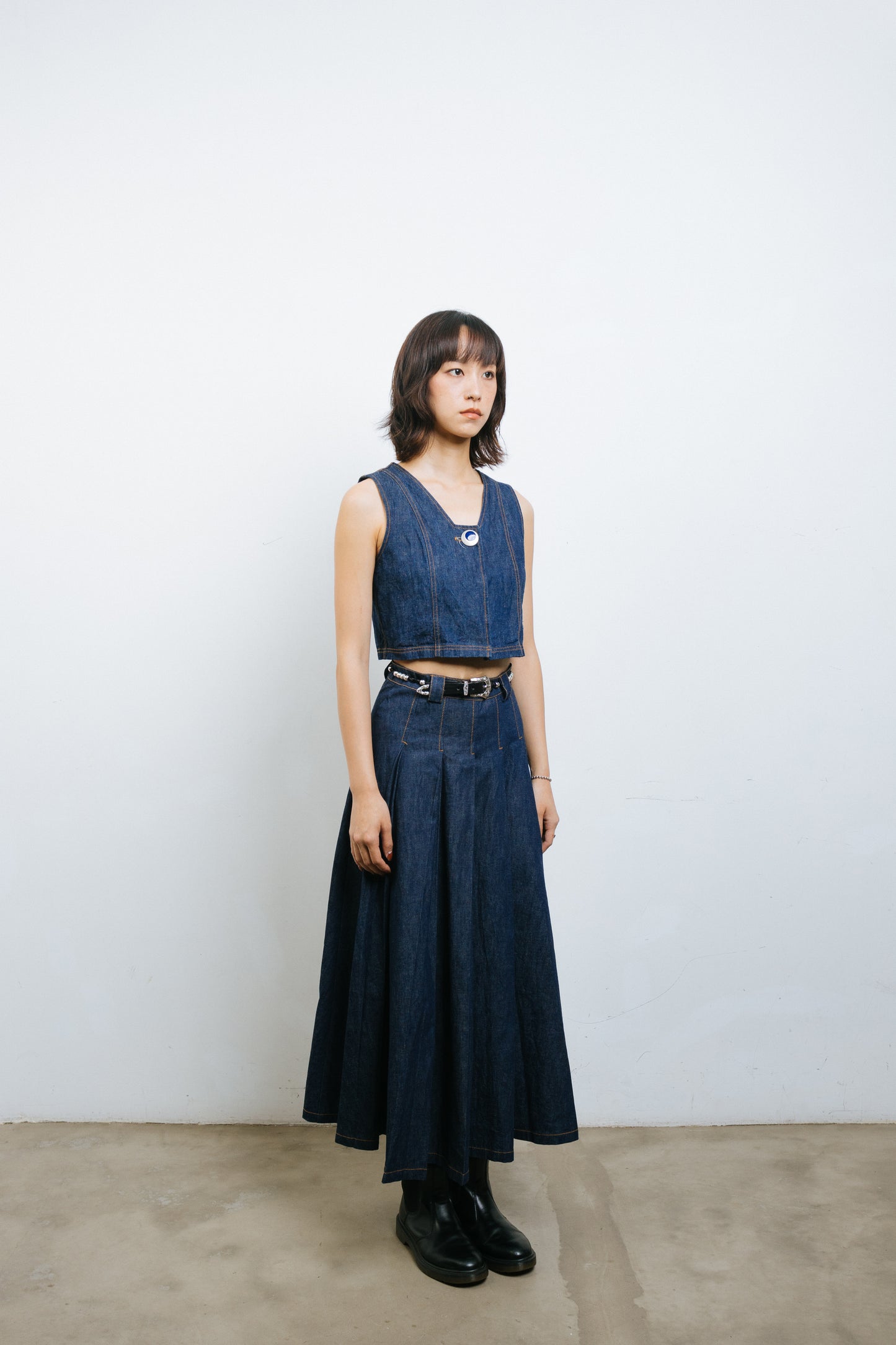 Denim Double pleated skirt