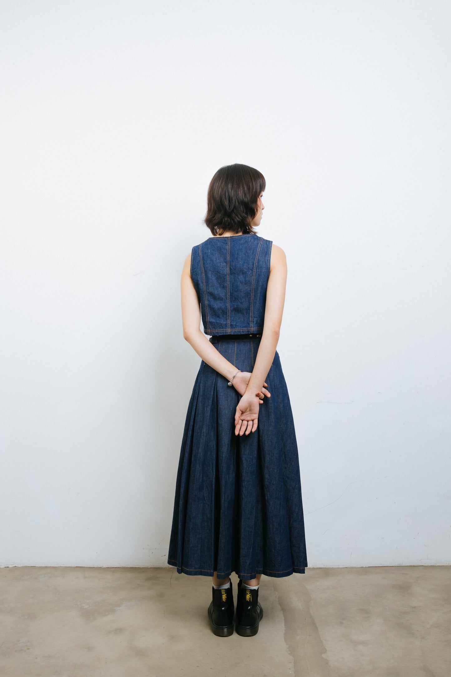 Denim Double pleated skirt