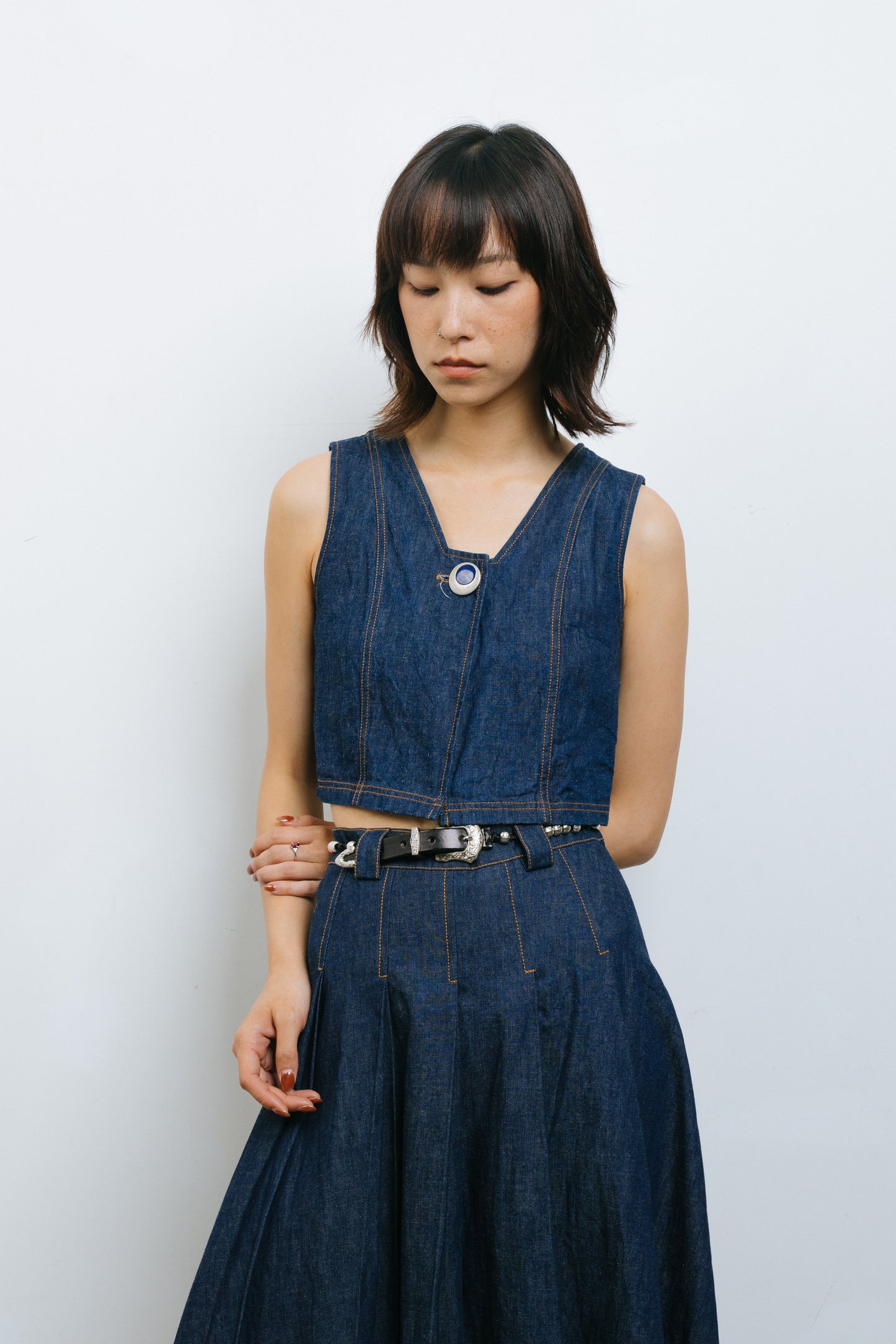 Denim Double pleated skirt