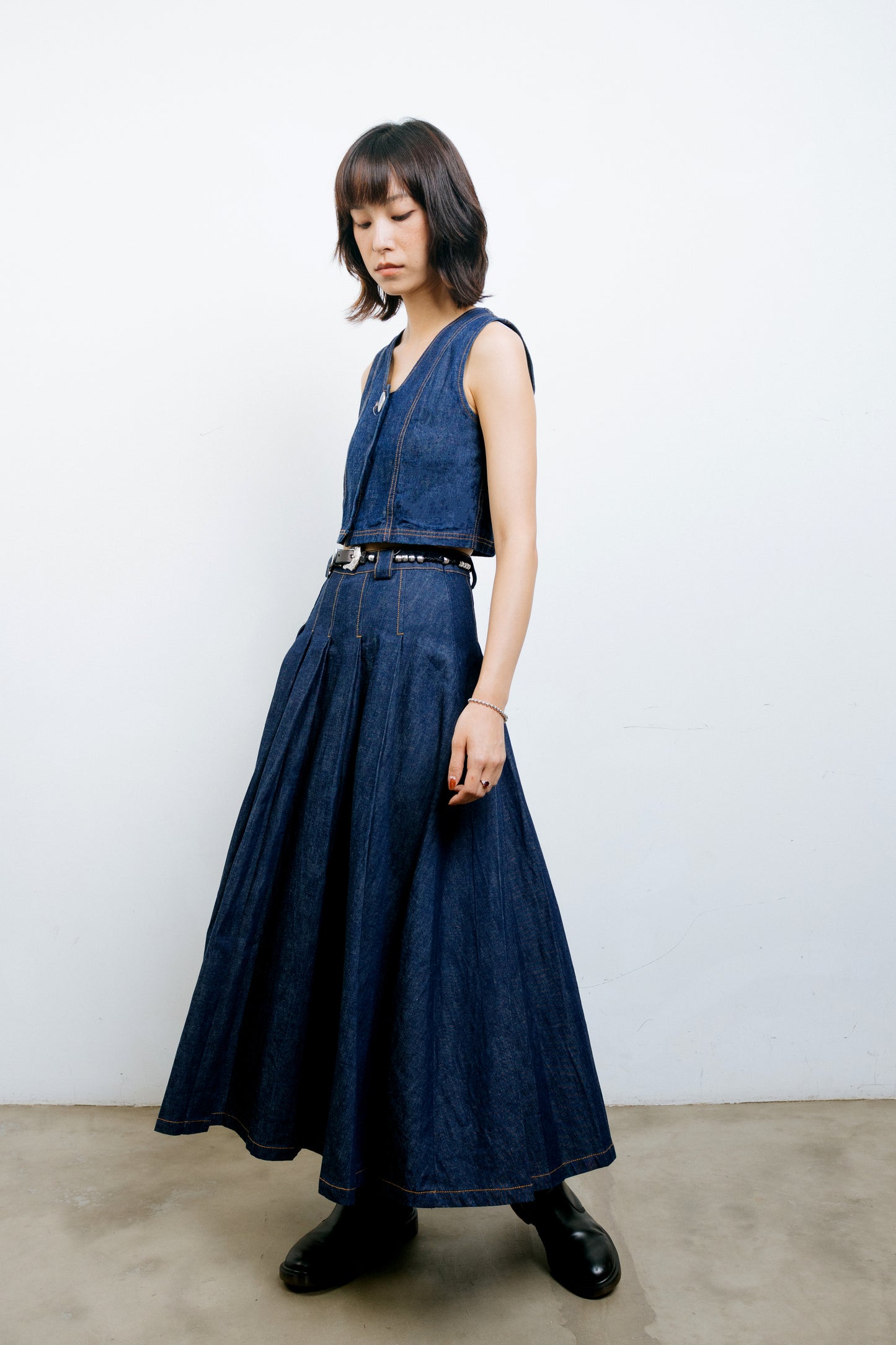 Denim Double pleated skirt