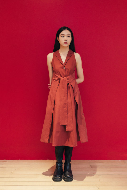 Red Sleeveless Dress With Back Detail