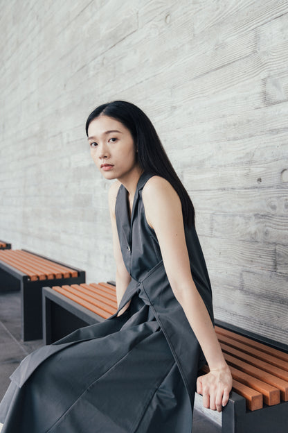 Grey Sleeveless Dress With Back Detail