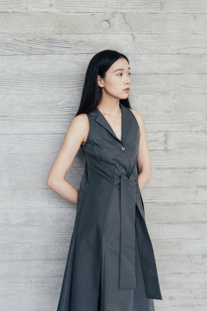 Grey Sleeveless Dress With Back Detail