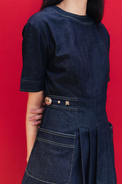 Denim Pleated Dress