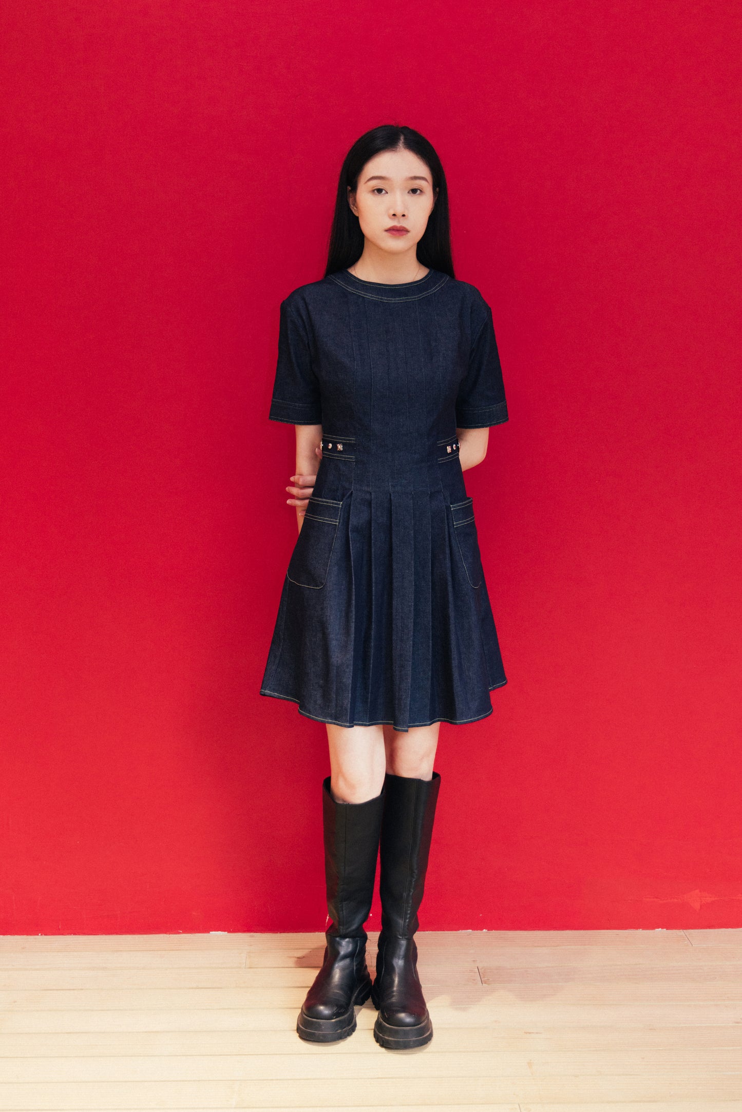 Denim Pleated Dress