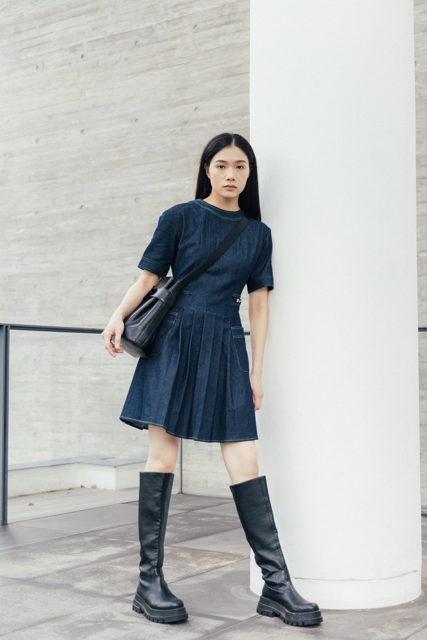 Denim Pleated Dress