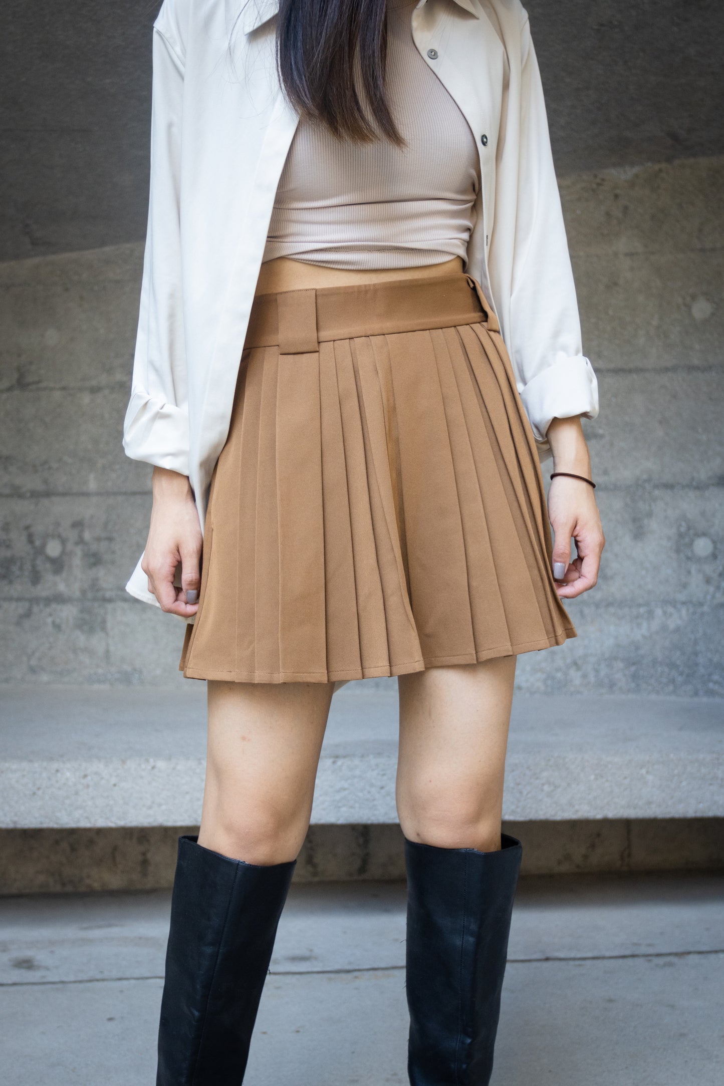 Khaki Small Pleated Skirts