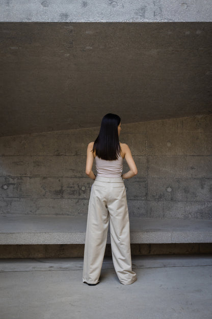 Khaki wide leg pants with belts