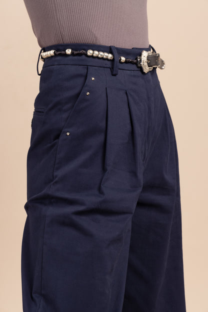 Wide leg cuffed hem trouser