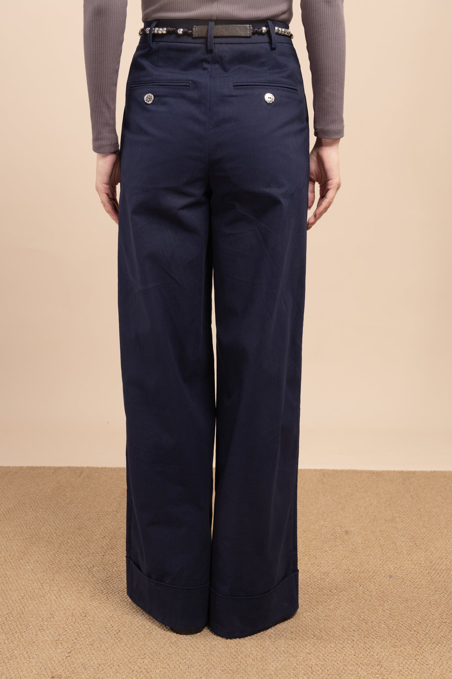 Wide leg cuffed hem trouser