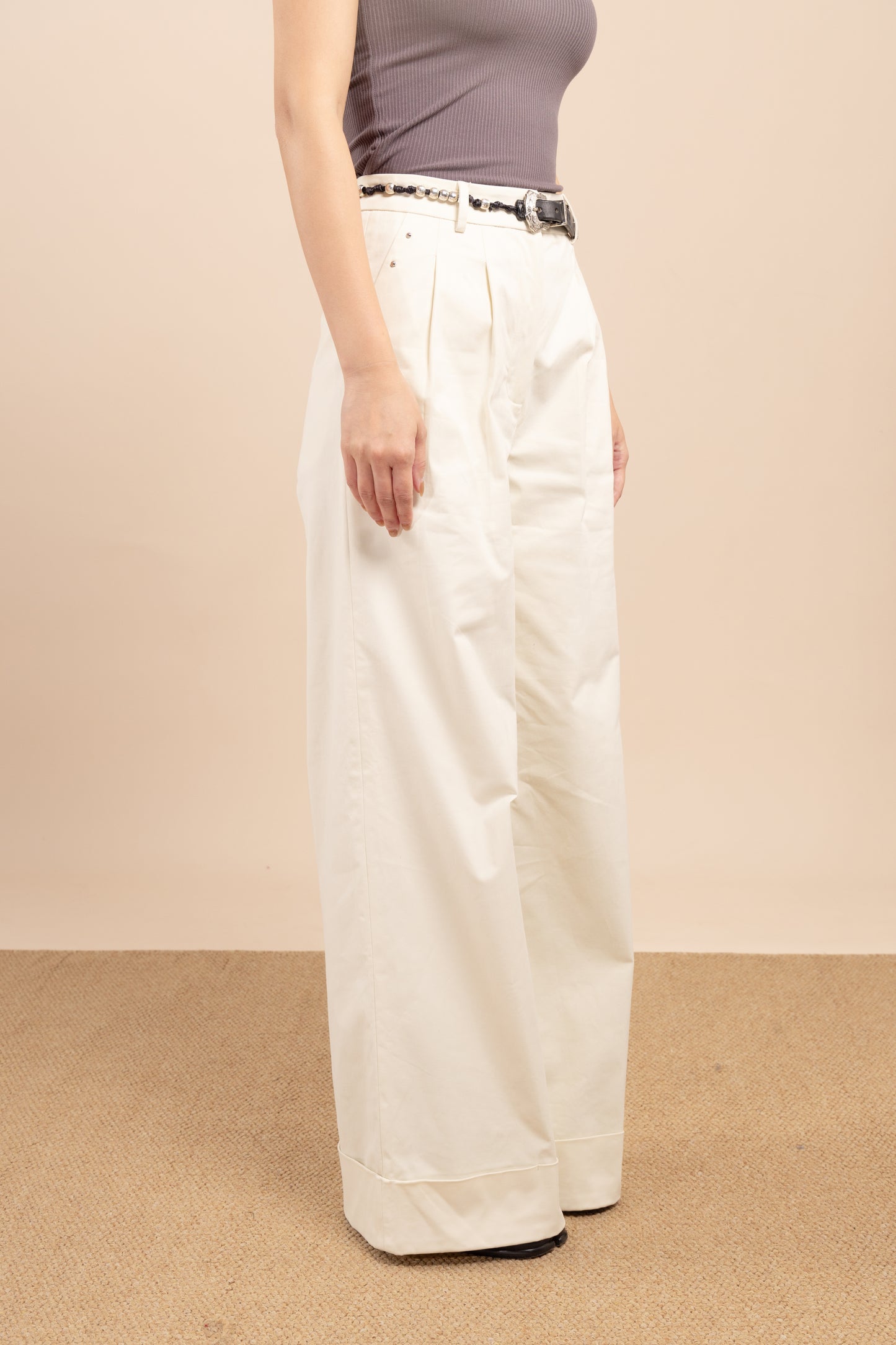 Wide leg cuffed hem trouse