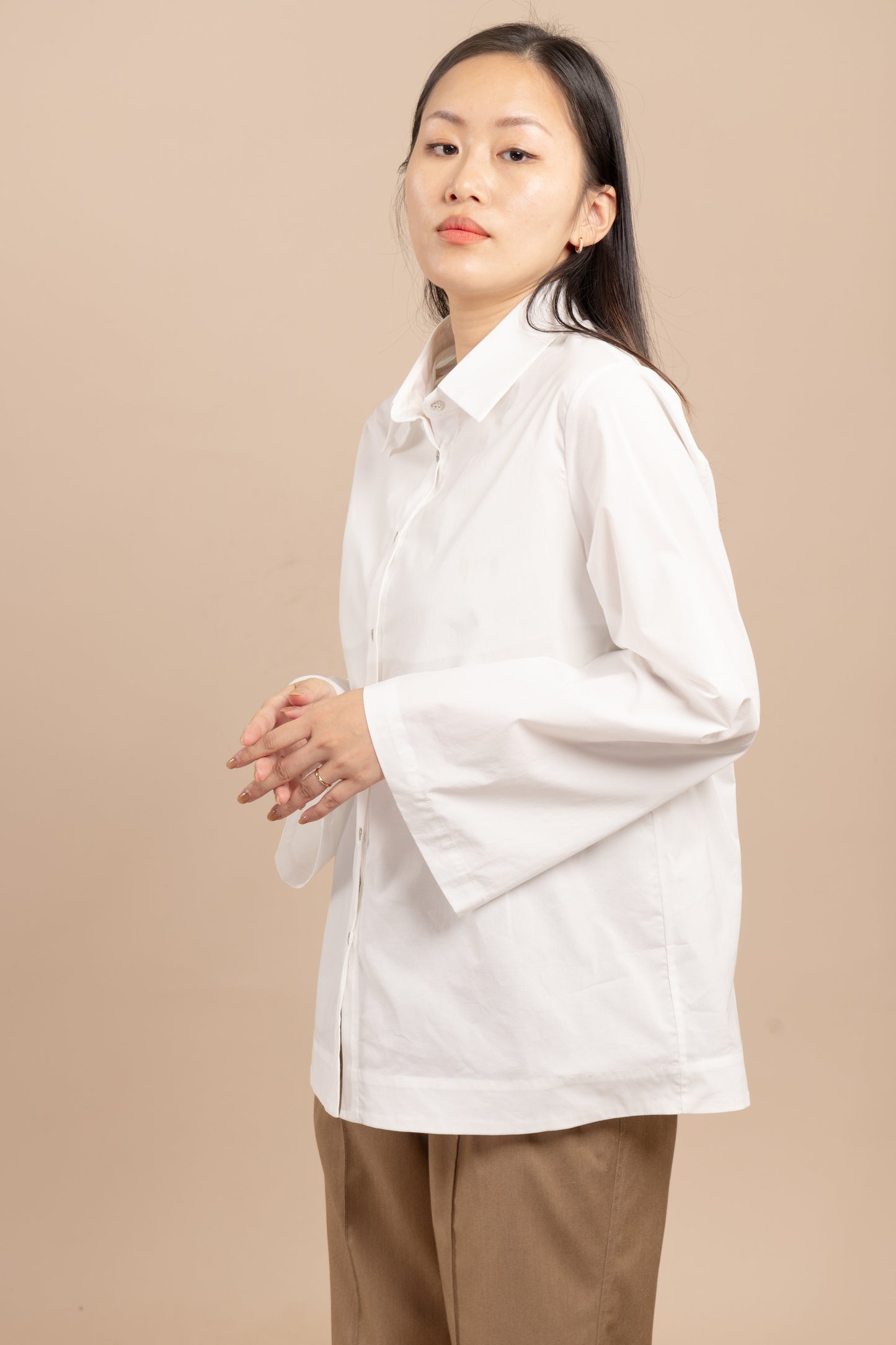 Flared-sleeves cotton shirt