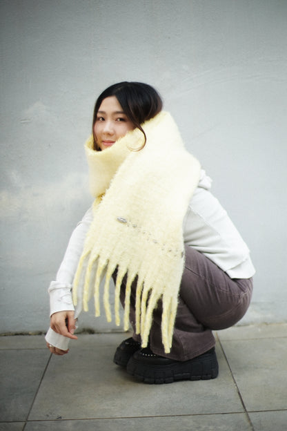 FRINGED BRUSHED-MOHAIR SCARF