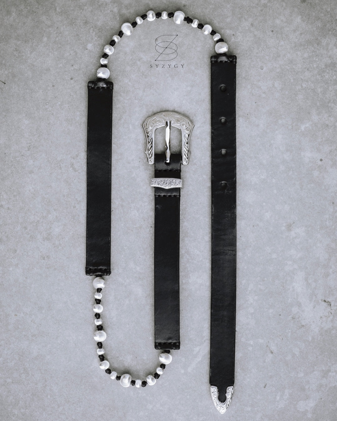 Silver leather belt