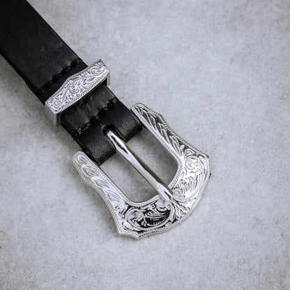 Silver leather belt