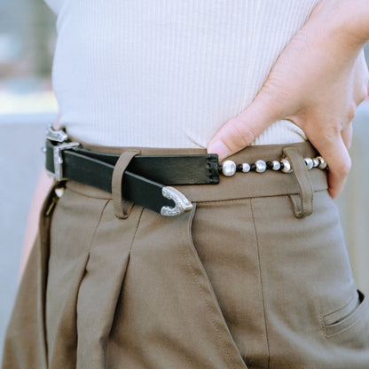 Silver leather belt