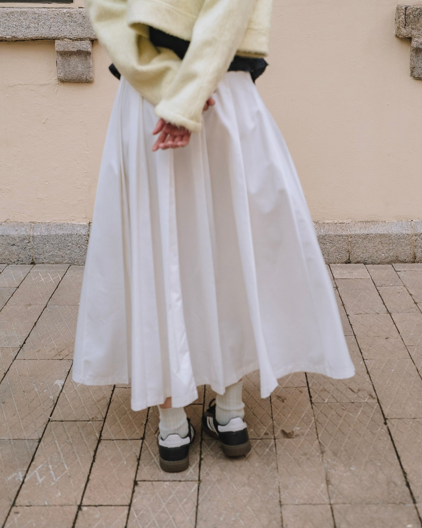 Cotton Double Pleated Skirt