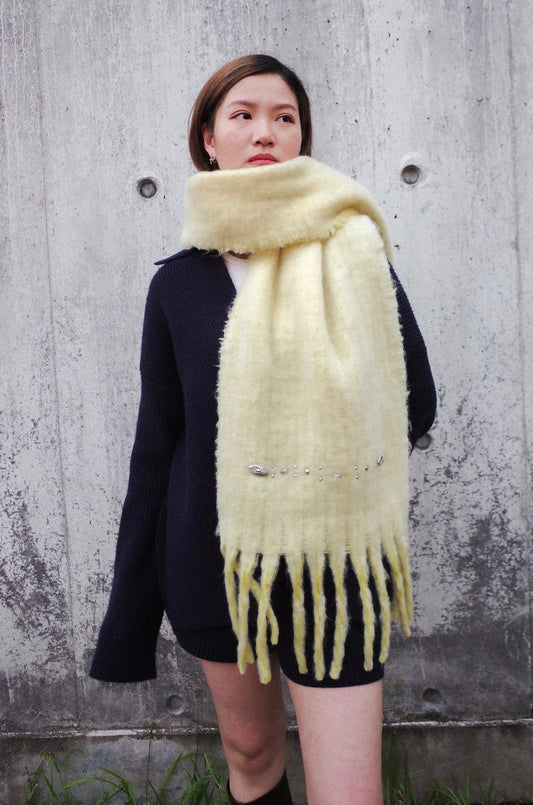 FRINGED BRUSHED-MOHAIR SCARF