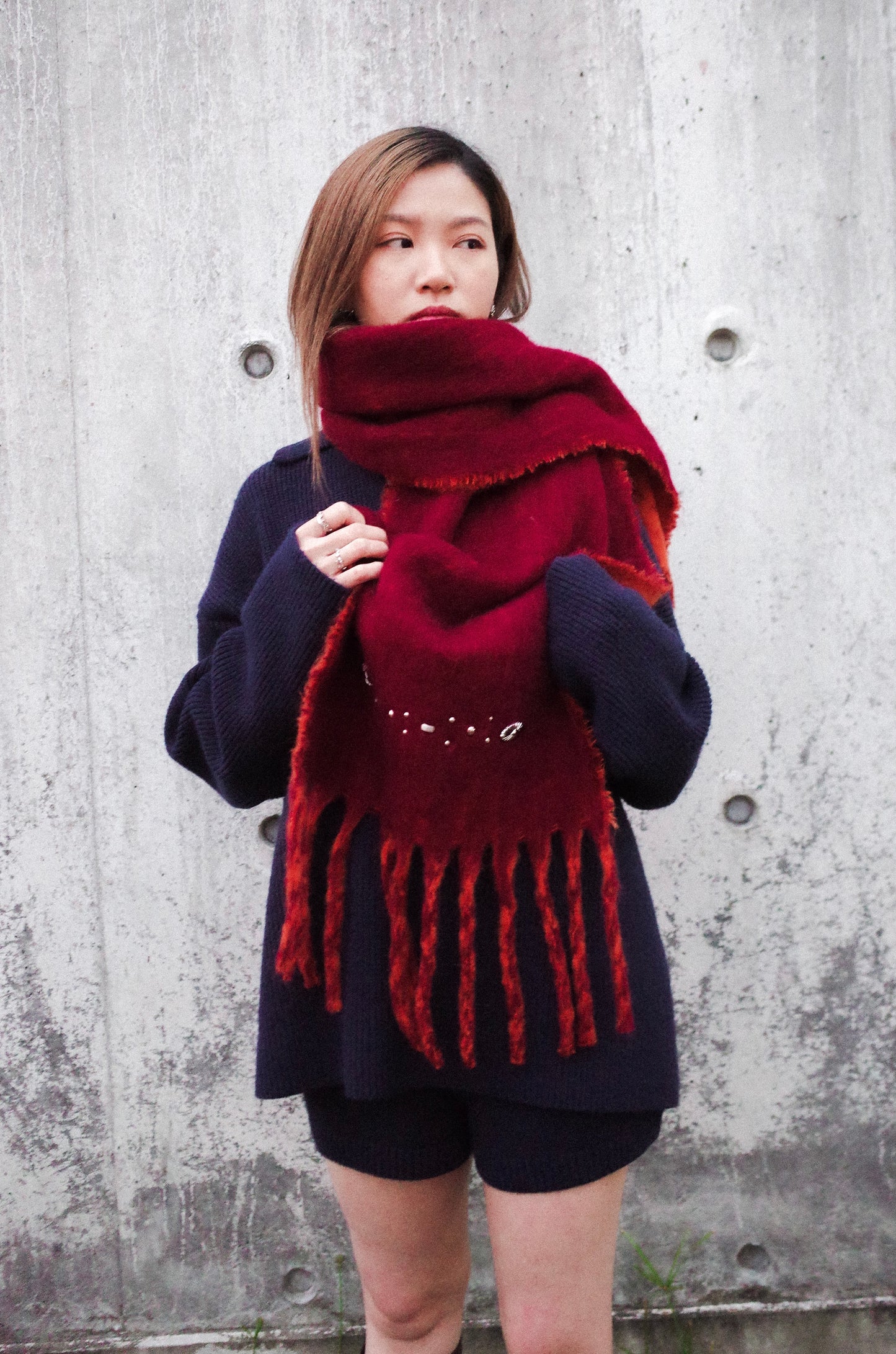 FRINGED BRUSHED-MOHAIR SCARF