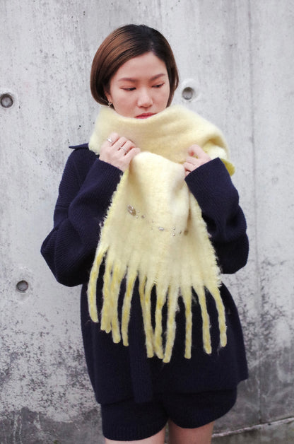 FRINGED BRUSHED-MOHAIR SCARF