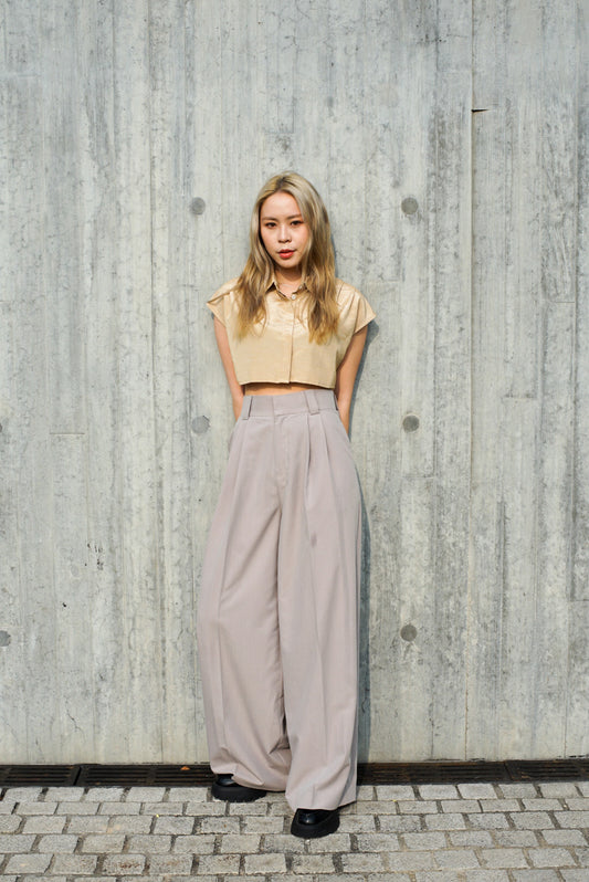 Light grey  High waisted belted wide leg trousers