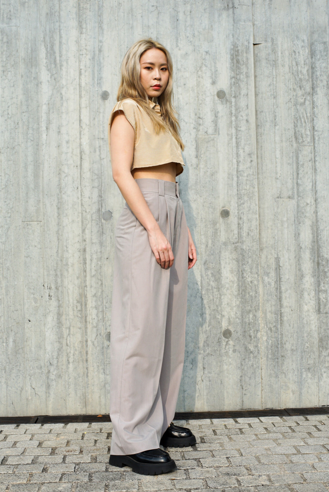 High waisted belted hot sale wide leg trousers