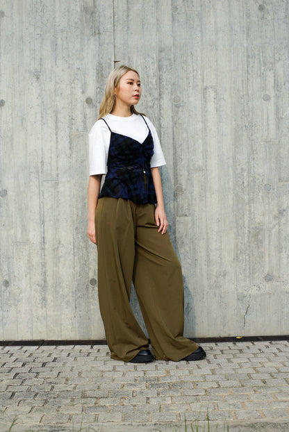 Green High waisted belted wide leg trousers