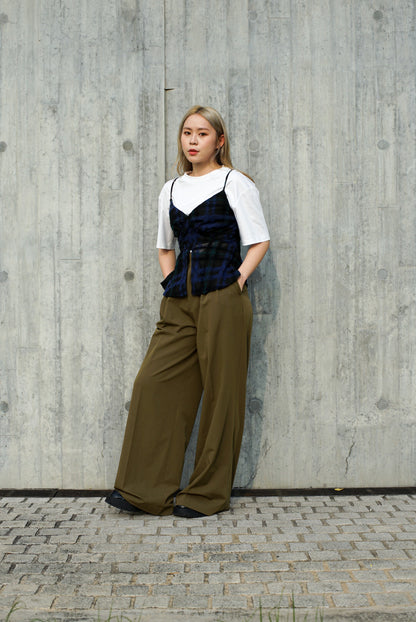 Green High waisted belted wide leg trousers