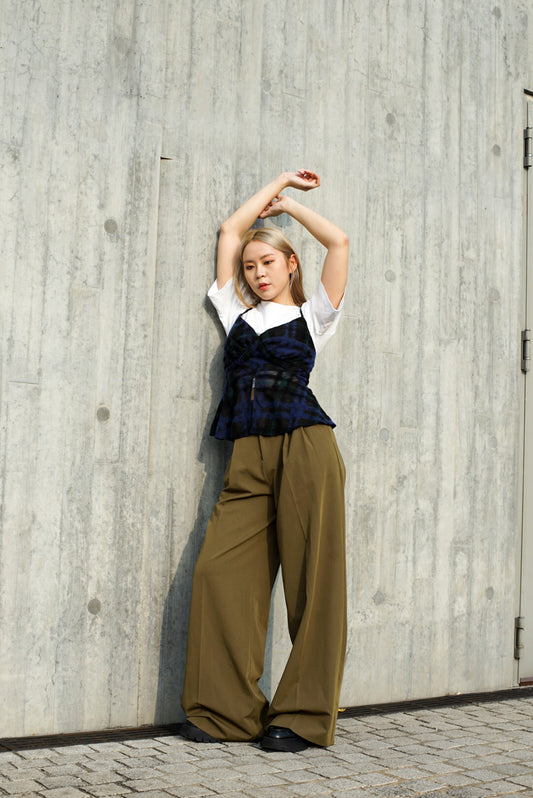 Green High waisted belted wide leg trousers