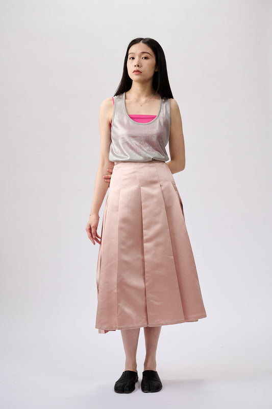 Satin pleated midi skirt