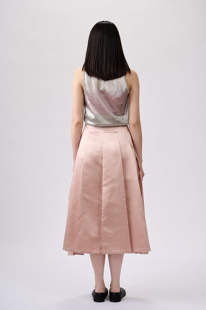 Satin pleated midi skirt