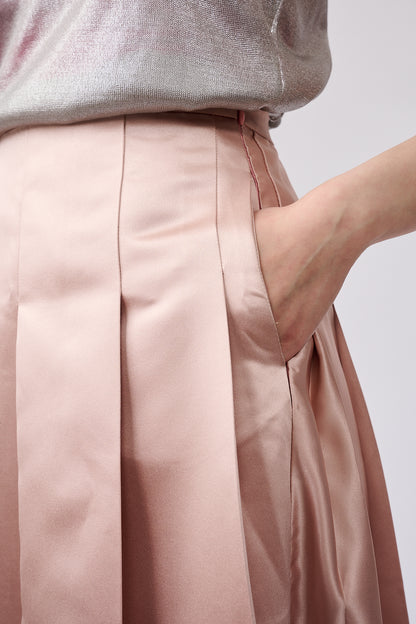 Satin pleated midi skirt