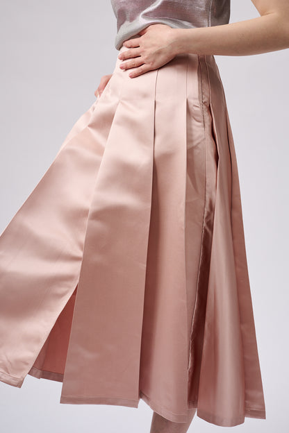 Satin pleated midi skirt