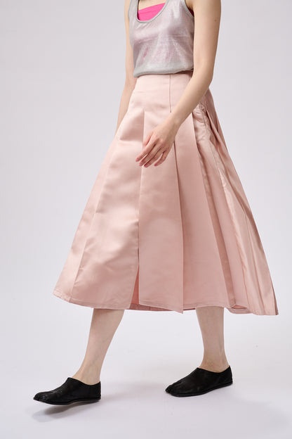 Satin pleated midi skirt