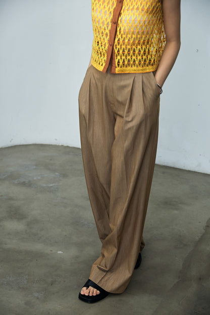 High waisted belted wide leg trousers