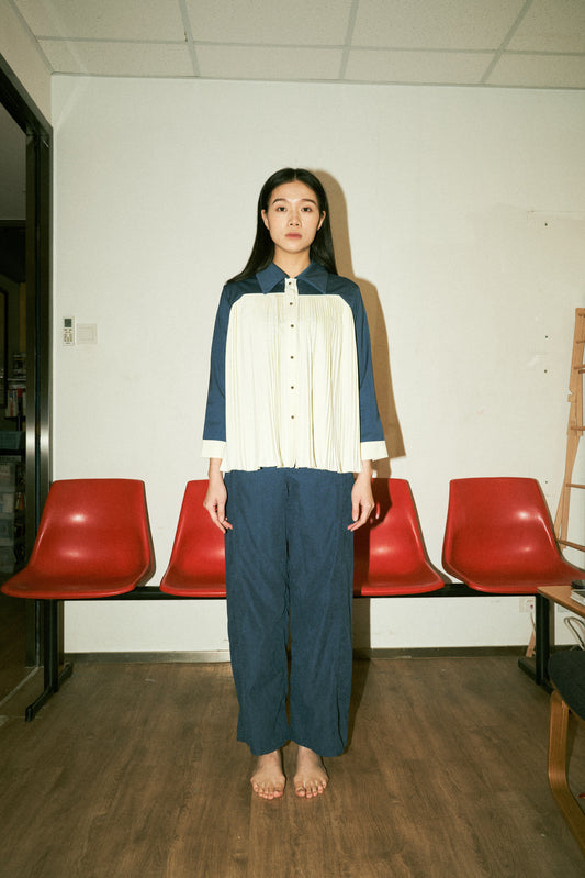 Blue Pleated Shirt