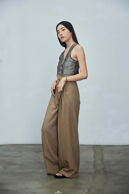 High waisted belted wide leg trousers