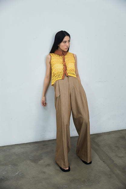 High waisted belted wide leg trousers