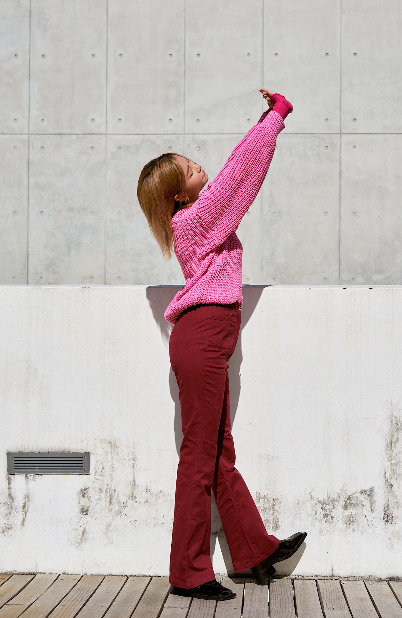 Red boot cut pants