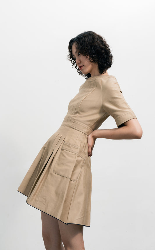 Khaki Pleated Dress